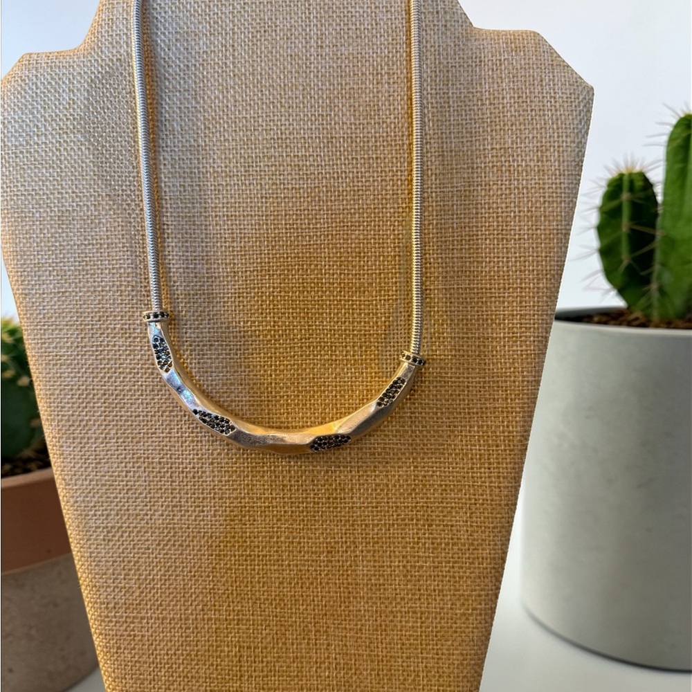 Sterling Silver Textured Bar Necklace - Silver
